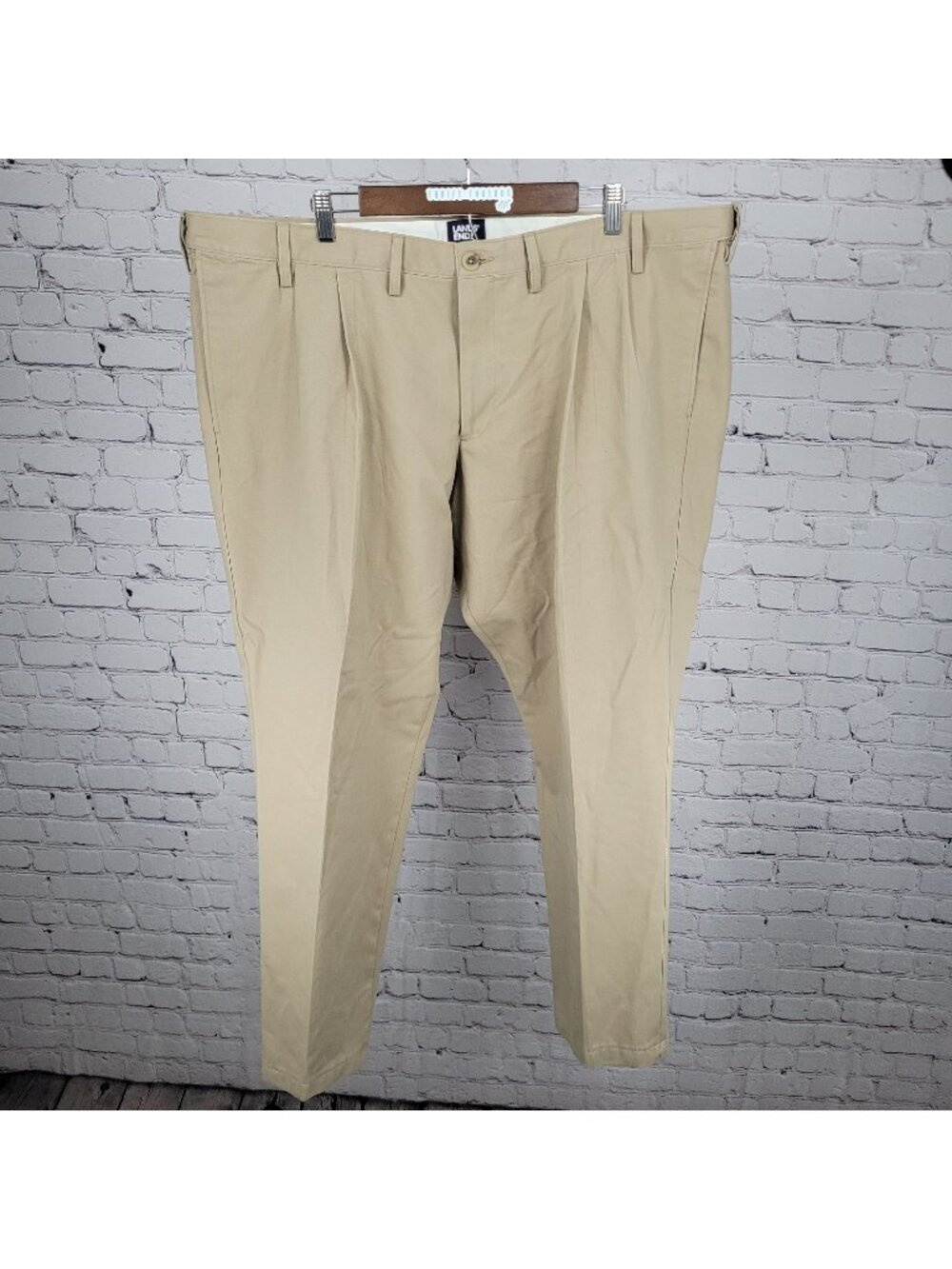 Lands End Tan Traditional Fit 100% Cotton Pleated Pants Size 48T (45x31)